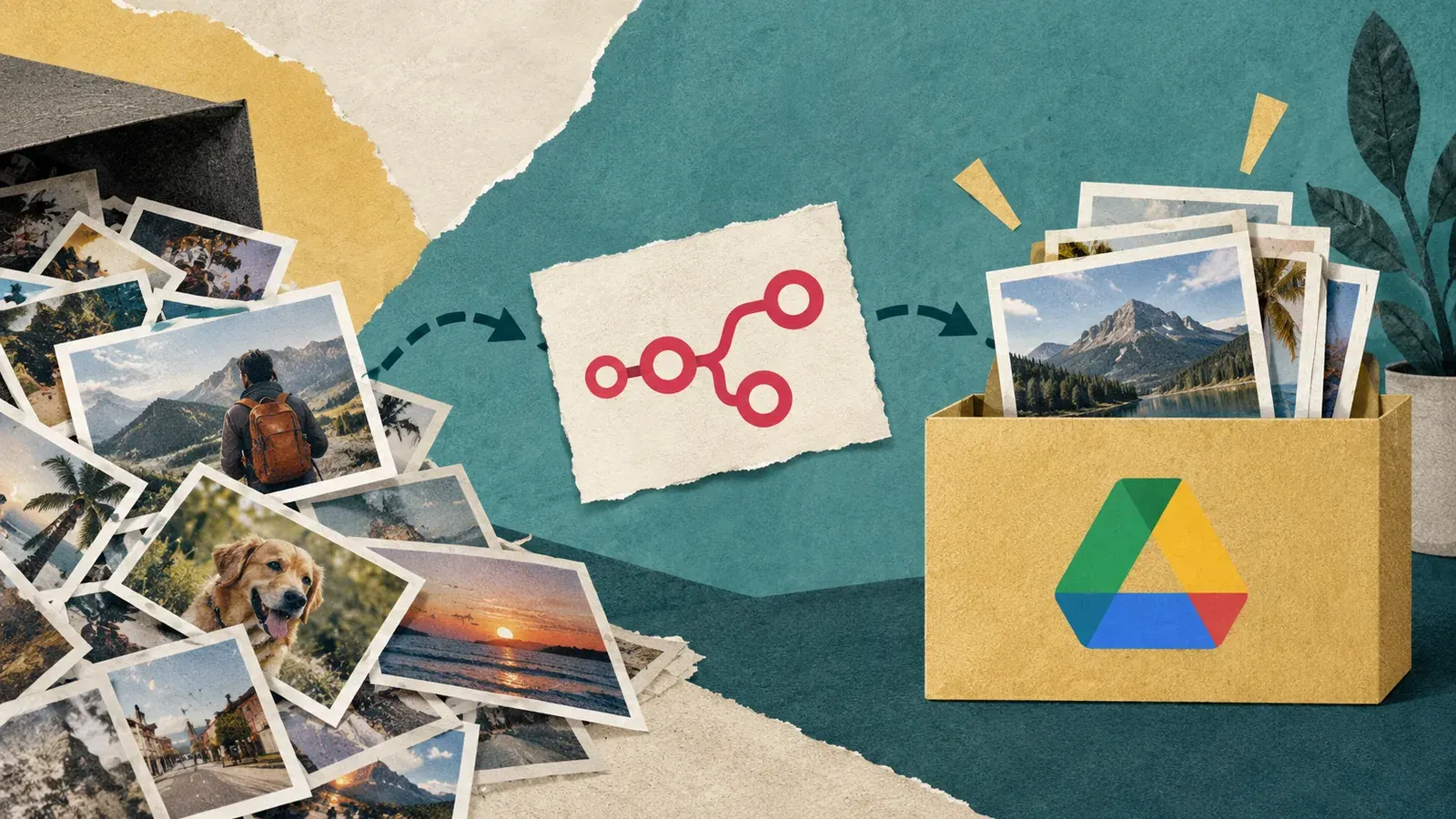 Imagen conceptual generada con IA sobre Cómo automatizar el backup de fotos de Google Drive con n8n