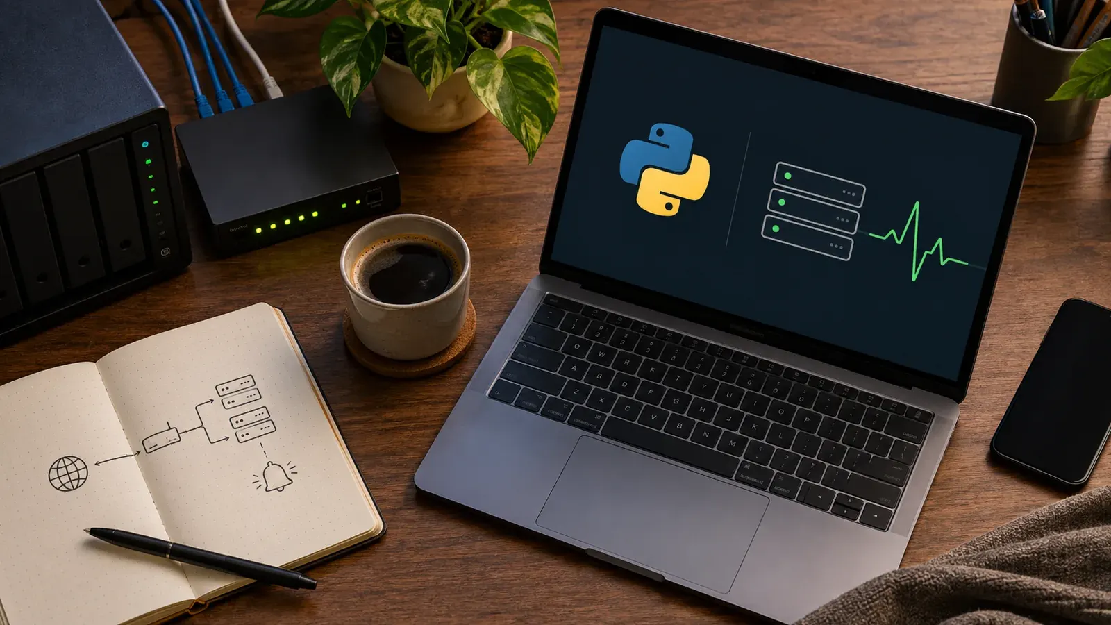 Imagen conceptual generada con IA sobre Cómo automatizar el reporte de uptime con Python (Guía 2026)