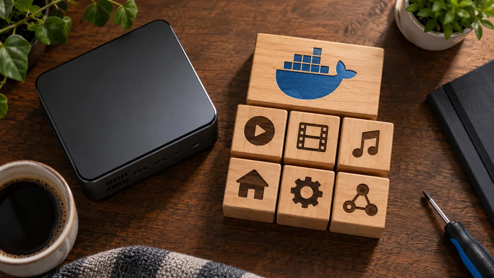 Imagen conceptual generada con IA sobre Guía Docker: Potencia tu Mini PC al límite en 2026