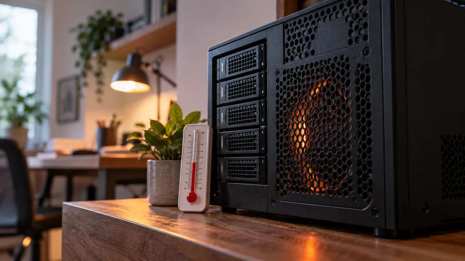 Imagen conceptual generada con IA sobre Cómo configurar alertas de temperatura para tu servidor casero
