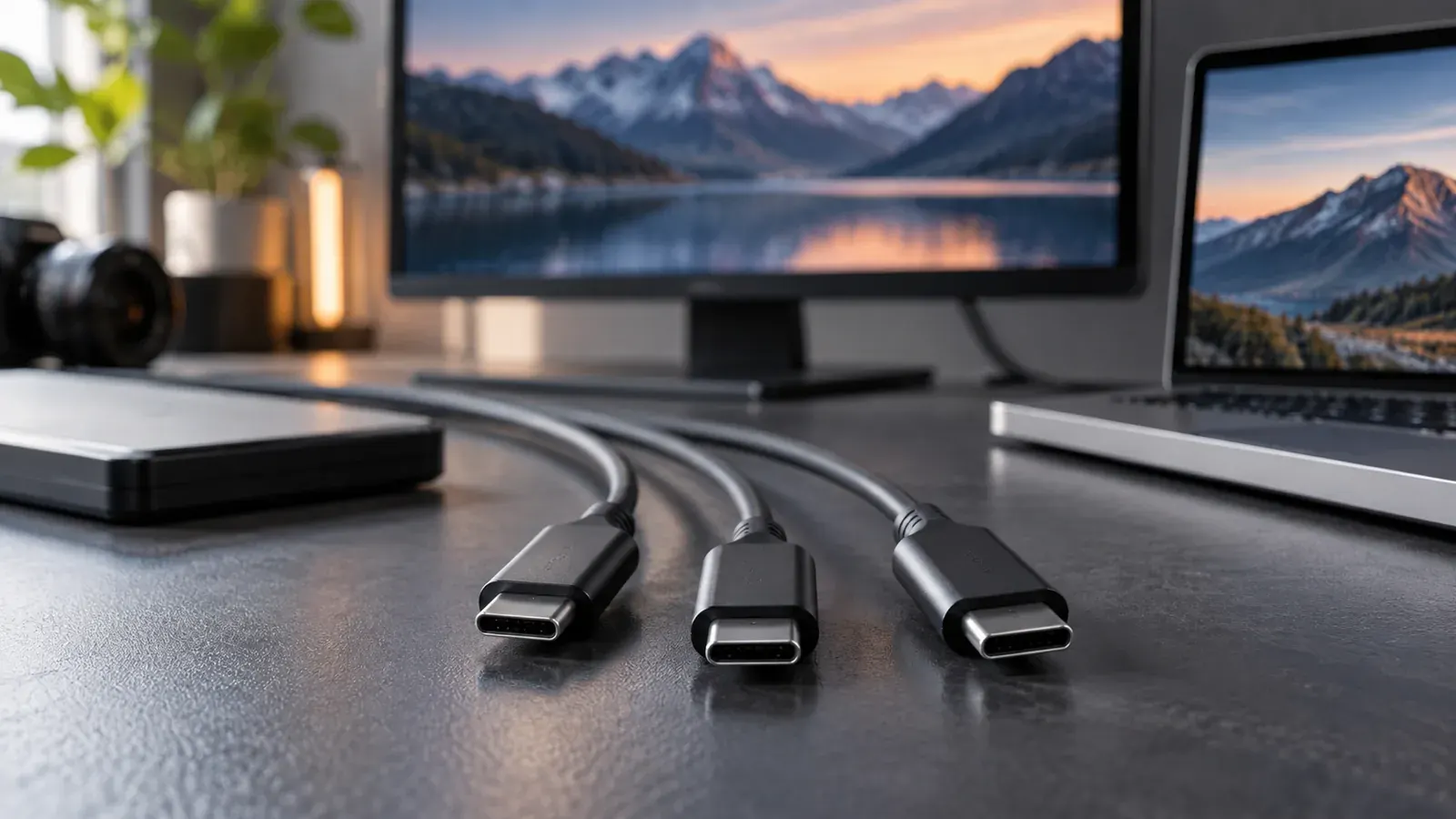 Imagen conceptual generada con IA sobre Guía definitiva: Diferencias entre USB 3.2, USB 4.0 y Thunderbolt