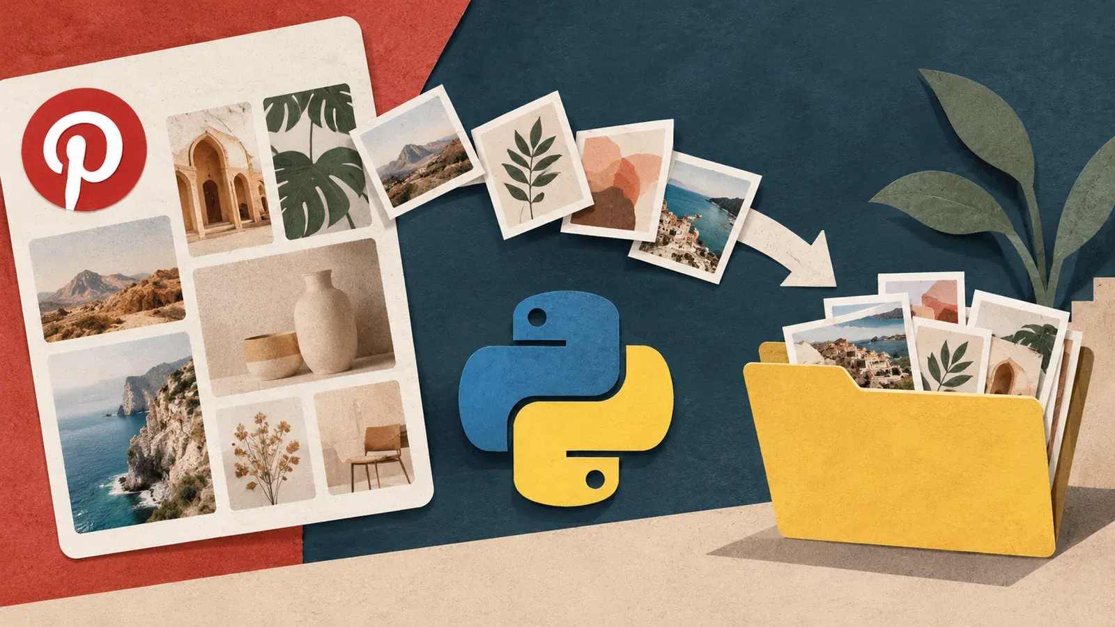 Imagen conceptual generada con IA sobre Cómo automatizar la descarga de imágenes de Pinterest con Python