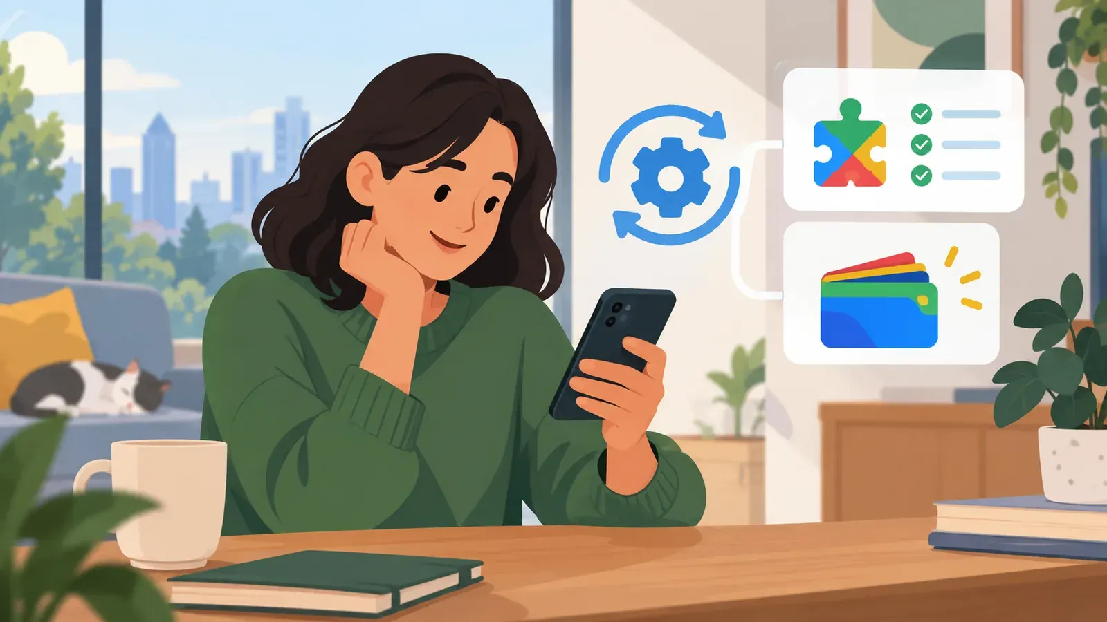 Imagen conceptual generada con IA sobre Novedades en las Actualizaciones de Google System de Enero 2026: Mejoras en Play Services y Wallet