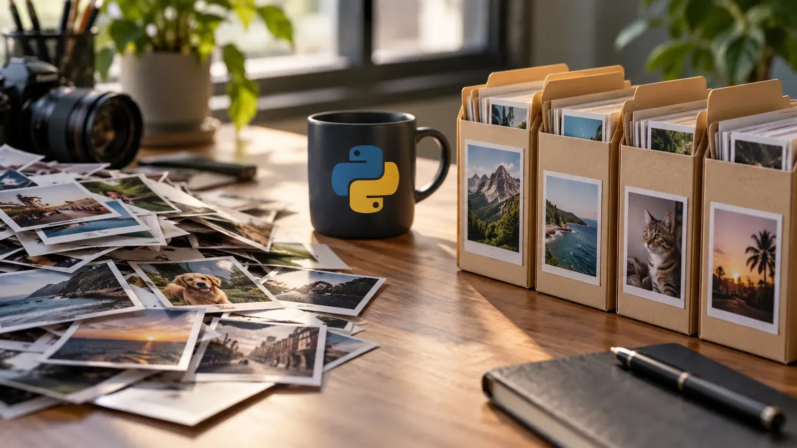 Imagen conceptual generada con IA sobre Cómo automatizar la organización de tus fotos con Python (2026)
