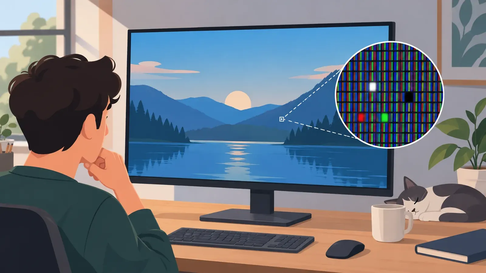 Imagen conceptual generada con IA sobre Dead Pixel Test: Cómo identificar y revivir píxeles en 2026