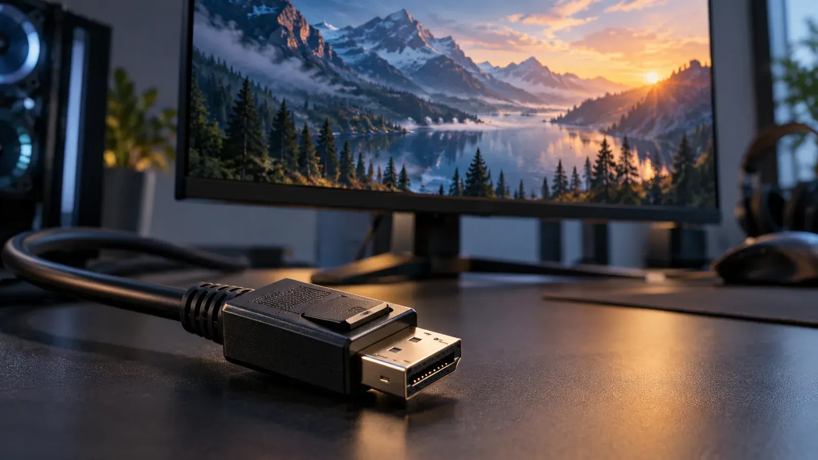 Imagen conceptual generada con IA sobre DisplayPort 2.1: Guía Completa y Mejores Monitores 2026