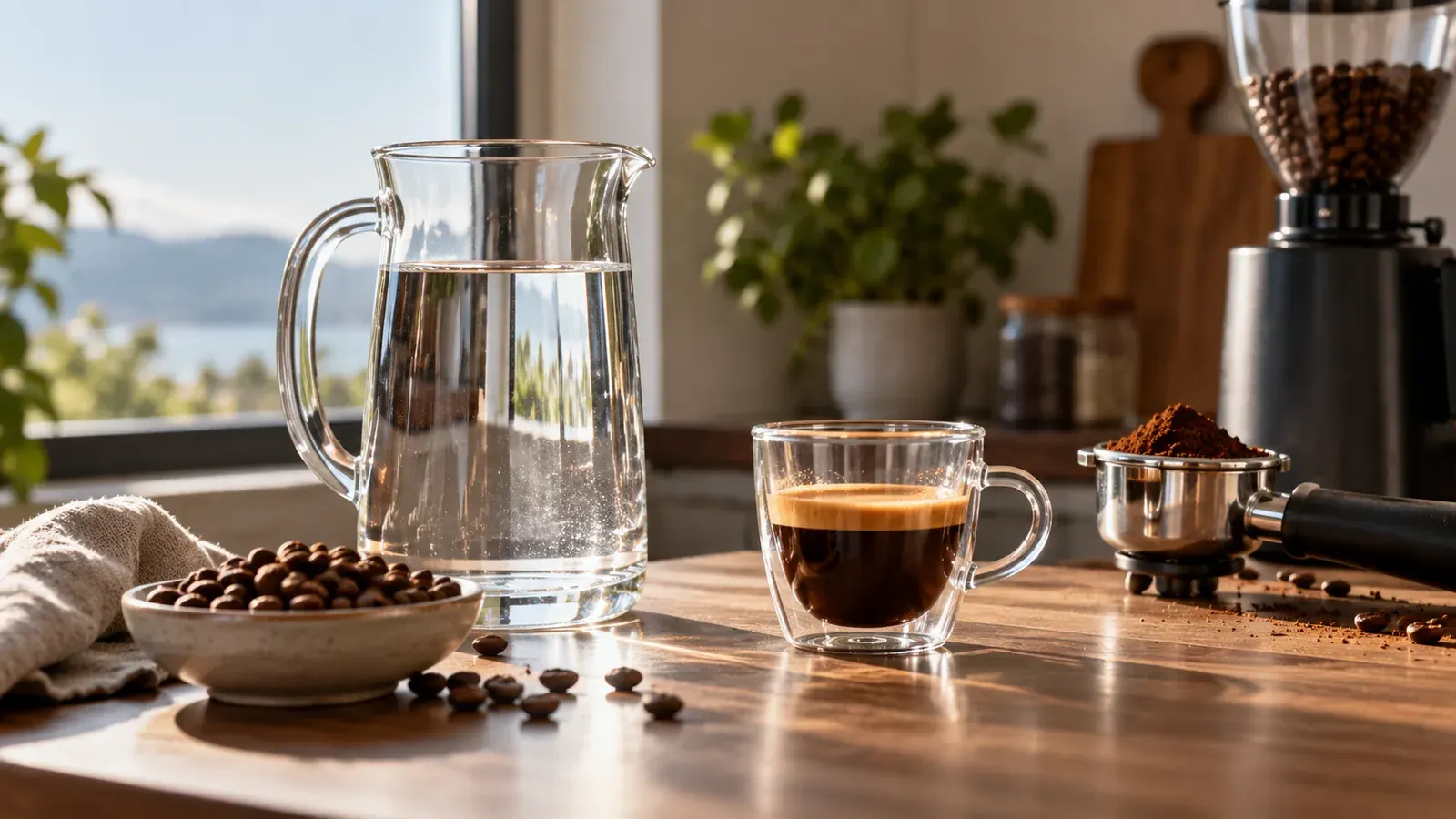 Imagen conceptual generada con IA sobre Qué es el TDS del agua y su impacto en el café espresso