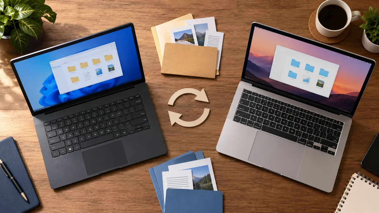 Imagen conceptual generada con IA sobre Cómo sincronizar carpetas entre Windows y Mac con Syncthing