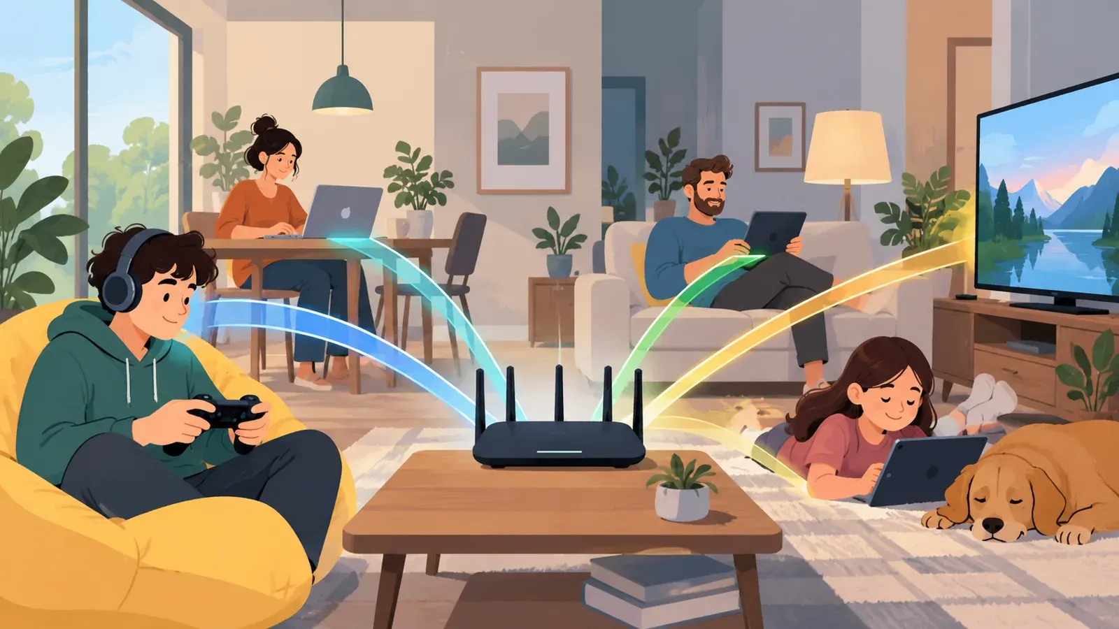 Imagen conceptual generada con IA sobre Qué es Multi-user MIMO y cómo optimiza tu Wi-Fi en 2026