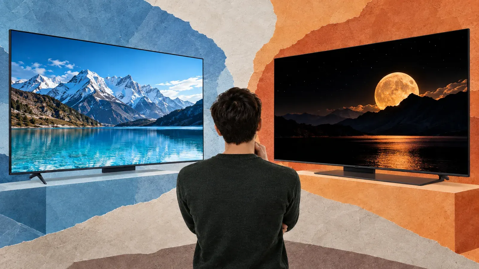 Imagen conceptual generada con IA sobre QLED vs OLED en 2026: Diferencias, Ventajas y Cuál Comprar