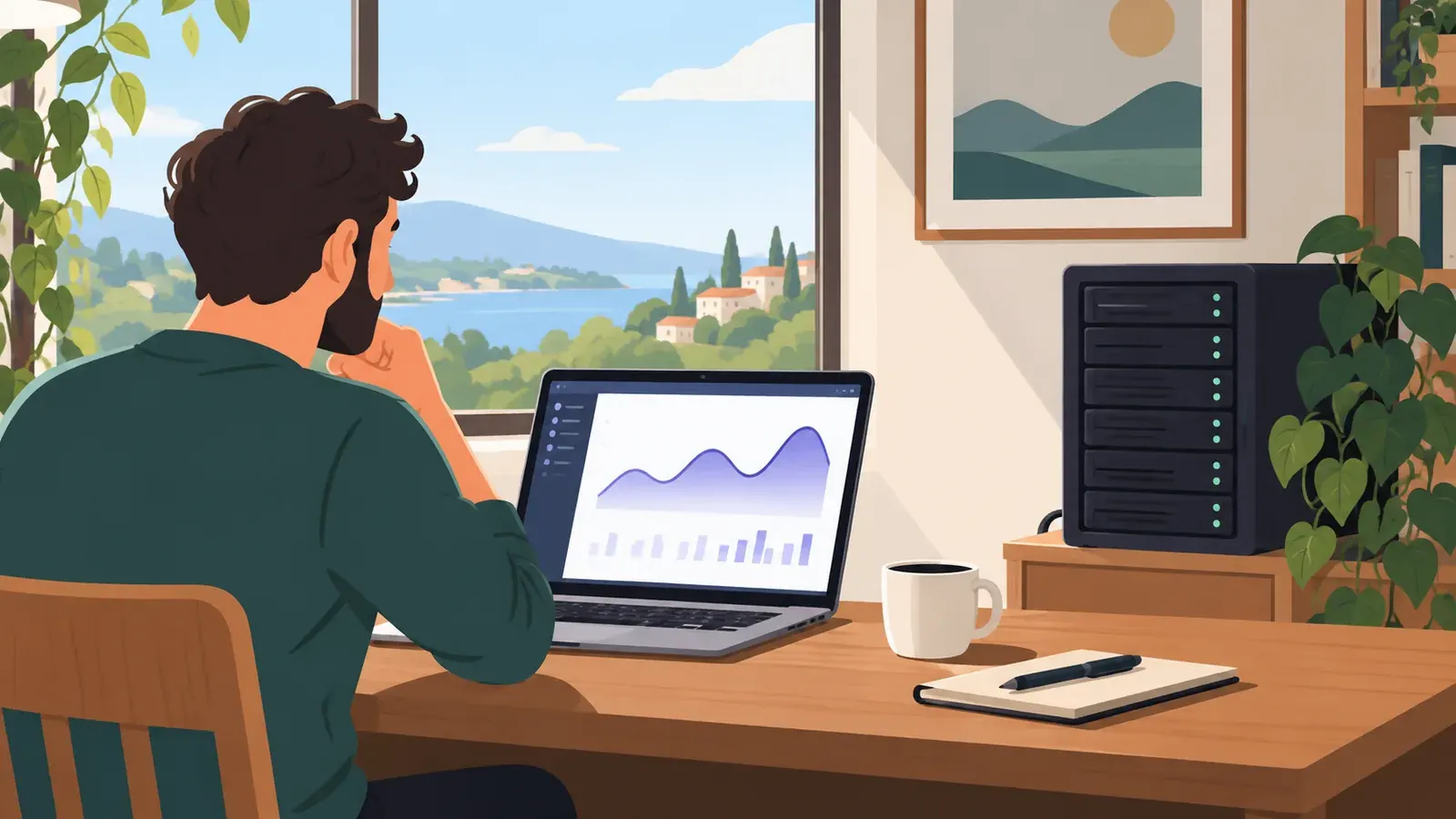 Imagen conceptual generada con IA sobre Cómo configurar Plausible Analytics en tu propio servidor