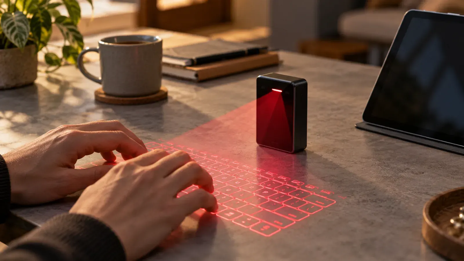 Imagen conceptual generada con IA sobre Guía definitiva: Cómo funciona un teclado de proyección láser