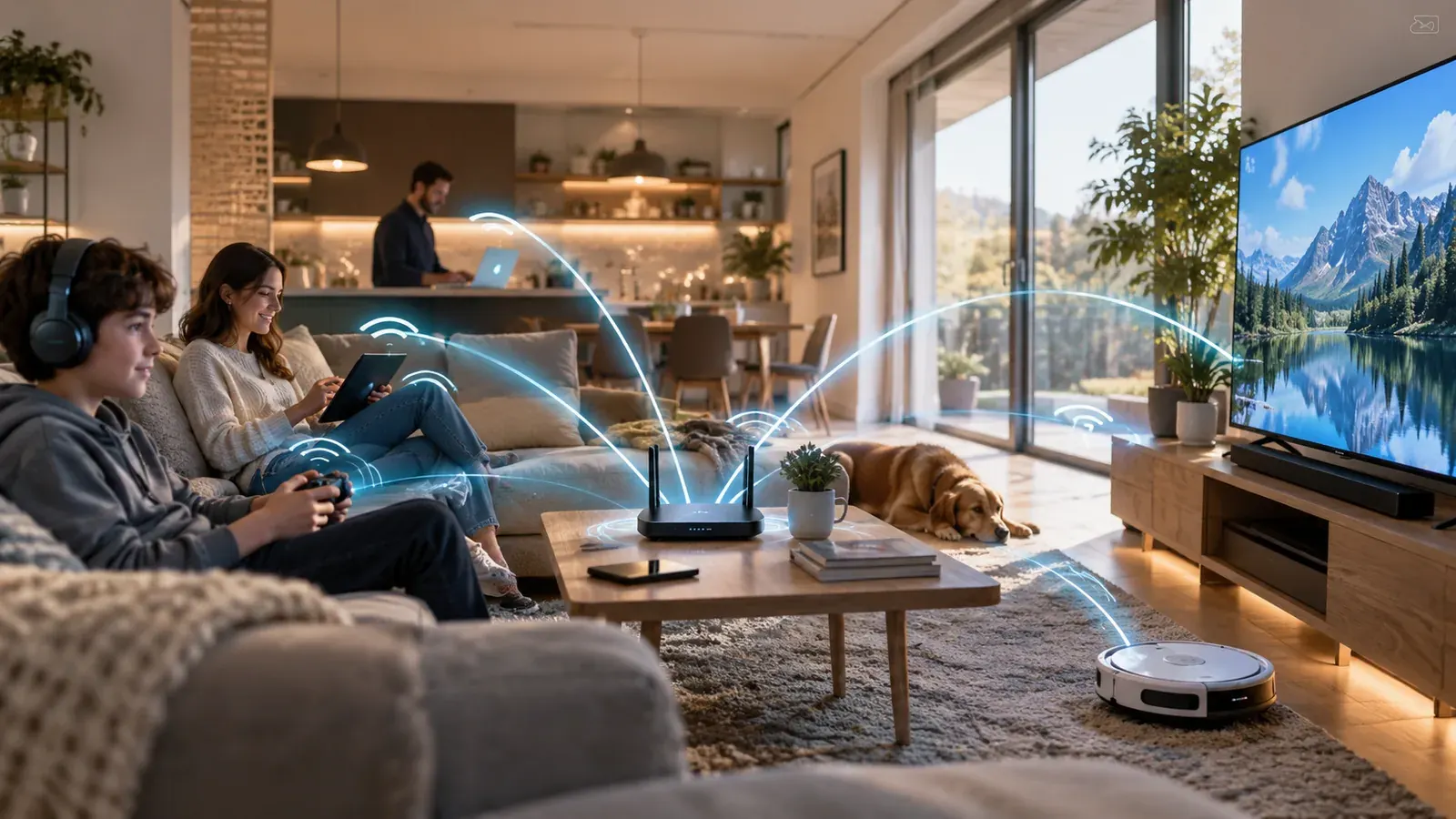 Imagen conceptual generada con IA sobre Wi-Fi 7: Qué es y por qué supera al Wi-Fi 6 y 6E en 2026