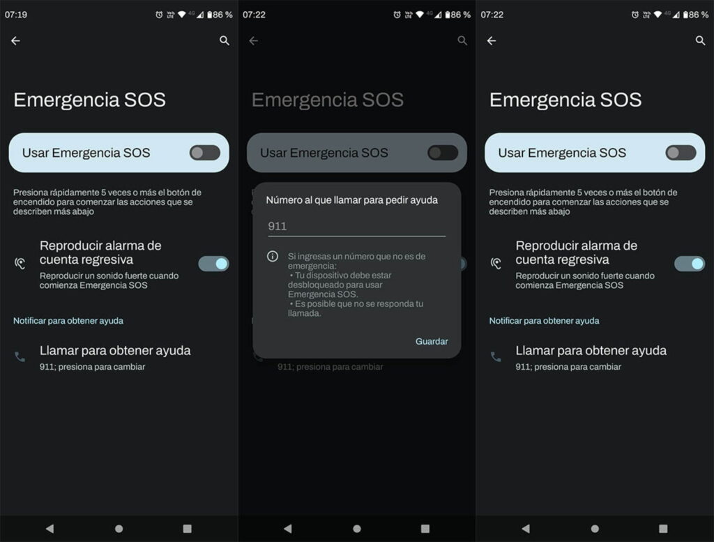 botón de emergencia SOS Android