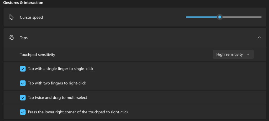 configurar sensibilidad touchpad